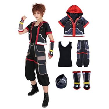 Imagem de miccostumes Fantasia masculina Sora Cosplay fantasia Halloween jaqueta calça cinto, Preto, G
