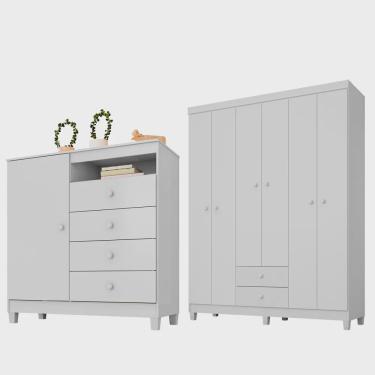 Imagem de Guarda Roupa Infantil 6 Portas Com Cômoda Sapateira 1 Porta 4 Gavetas Baby Kids Branco Incorplac