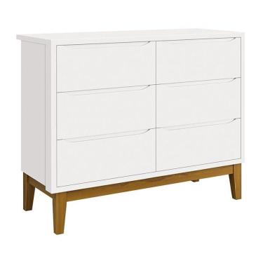 Imagem de Cômoda Infantil Classic 6 Gavetas Branco Fosco Com Pés Amadeirado - Reller Móveis Branco Fosco