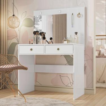 Imagem de Penteadeira com Espelho Camarim LED 2 Gavetas Ideal Moval Branco