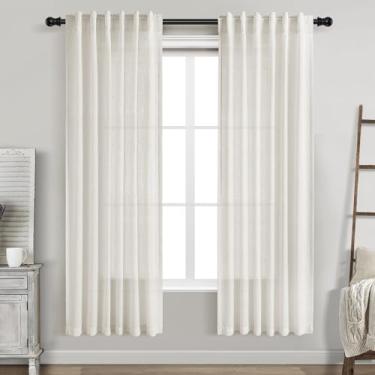 Imagem de Cortinas de linho semitransparentes creme, 182 cm de comprimento, para sala de estar, bolso traseiro, moderno, fazenda, decoração costeira, creme, algodão, texturizado, cortinas de gaze 182 cm de