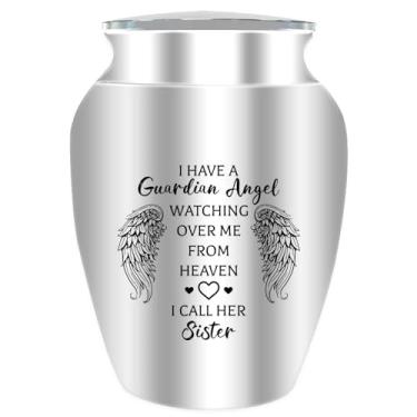 Imagem de CREATCABIN Mini urna para cinzas pequena urna de lembrança para cinzas humanas, suporte de cinzas de alumínio, cremação funerária, palavra gravada com saco de veludo, presente memorial para mãe, pai