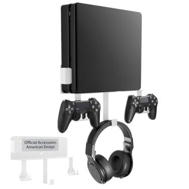 Imagem de Wall Mount Kit with Detachable 2 Controller Holder & Headphone Hanger, Metal Wall Mount Stand Compatible with PlayStation 4 Slim