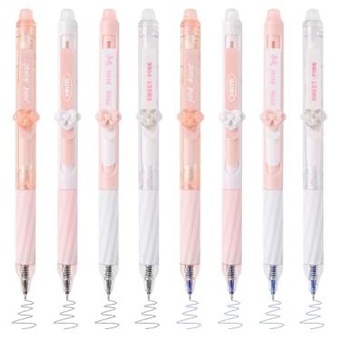 Imagem de Valtiner 8 canetas de gel apagáveis fofas com borrachas, canetas de tinta preta e azul de ponta fina de 0,5 mm, caneta retrátil de escrita suave para anotações e palavras cruzadas (rosa)