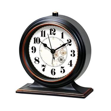 Imagem de Relógio de mesa, relógio decorativo retrô para casa, quarto, cabeceira, despertador, silencioso, alimentado por mesa, (preto)