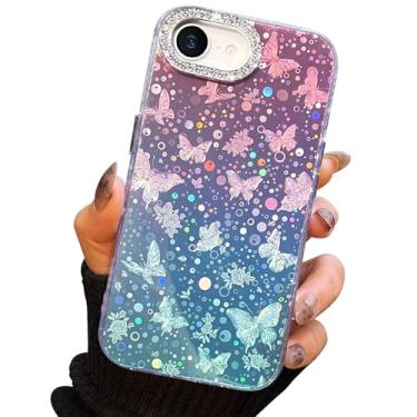 Imagem de I-MGAE-IN-AR Capa compacta para iPhone 16e design de borboleta, moldura de proteção de lente de câmera de diamante 3D, capa protetora de TPU macio e macio à prova de choque para mulheres meninas
