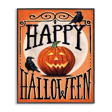 Imagem de Stupell Industries Feliz Dia das Bruxas com Corvos Arte Giclée emoldurada preta, design por Elizabeth Tyndall, 40 x 50 cm