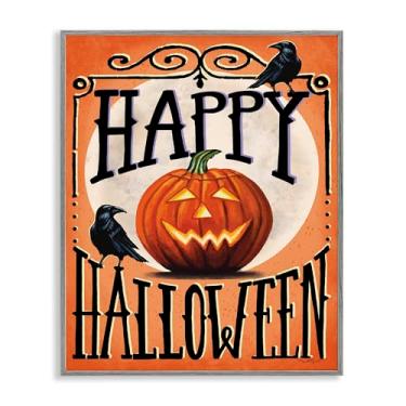 Imagem de Stupell Industries Feliz Dia das Bruxas com Corvos Arte Giclée emoldurada cinza, design por Elizabeth Tyndall, 61 x 76 cm