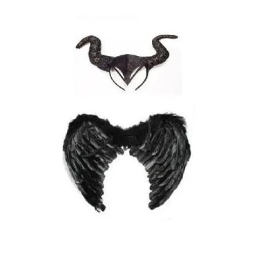 Imagem de Fantasia Malévola Tiara e Asa Infantil - 2 Peças - CM Presentes e Fant