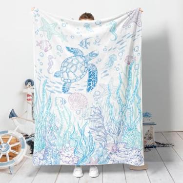 Imagem de Bestraily Cobertor de tartaruga marinha, oceano, animal, paisagem, cobertores, presente para amantes de tartarugas, cobertor de flanela de recife de coral, cobertores de lã para cama, cadeira, sofá