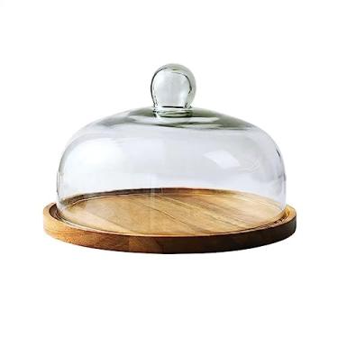 Imagem de Suporte para Bolo Prato de bolo de madeira Tampa de vidro transparente Mesa de sobremesa Pão Dim Sum Bandeja de exposição Suporte para Sobremesa(Médio)
