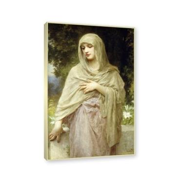Imagem de NHLDZYH Moldura dourada champanhe. Impressões de arte William Adolphe Bouguereau - Pintura de retrato - (Meditação) - Pôster temático de mitologia grega - Pôster de decoração de parede vintage. 30 x