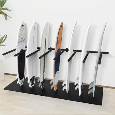 Imagem de Neorexon Suporte de parede para prancha de surfe, 8 braços, rack de prancha de surf com tapete de borracha, suporte vertical para surfe comporta 8 placas de sistema de montagem de armazenamento em