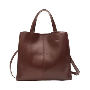 Imagem de Bolsa Tote de Couro Genuíno Vintage para Mulheres - Grande Capacidade 