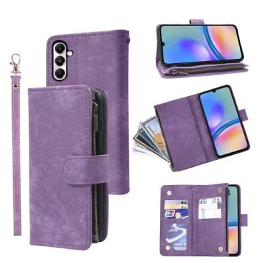 Imagem de Dibosom Capa carteira para Samsung Galaxy S25 Plus S24+ S25+ 5G com cordão de pulso e suporte de cartão de crédito flip de couro vintage premium acessórios capa de celular para S25Plus 25S 25+ roxo