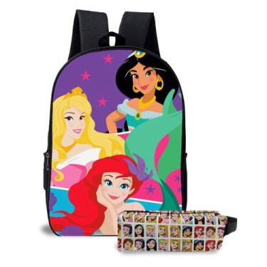 Imagem de Kit Mochila E Estojo Escolar Infantil Tema Conto De Fadas Princesas Fe