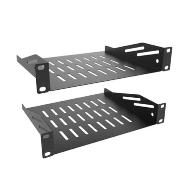 Imagem de QiaoYoubang 2 peças de prateleira de servidor 1U bandeja de rack ventilada cantilever para armário ou rack de equipamentos de rede de 25,4 cm, preta (1U10IN-RackS-8IN)
