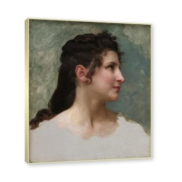 Imagem de Moldura dourada champanhe. Pintura William Adolphe Bouguereau. (Meninas jovens 4), arte de parede de pinturas famosas, reprodução em tela, retratos de parede para sala de estar. 30 x 36 cm-11,8 x 14,2
