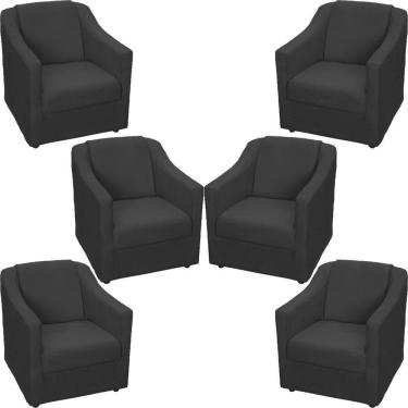 Imagem de Kit 6 Poltronas Mila Pé De Plástico Cromado - Preto Suede