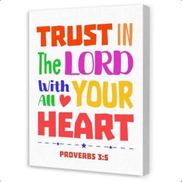 Imagem de OTINGQD Arte de parede cristã para crianças, decoração de parede das escrituras bíblicas, arte de parede de berçário cristão, decorações de escola dominical para sala de aula, Trust in the Lord with