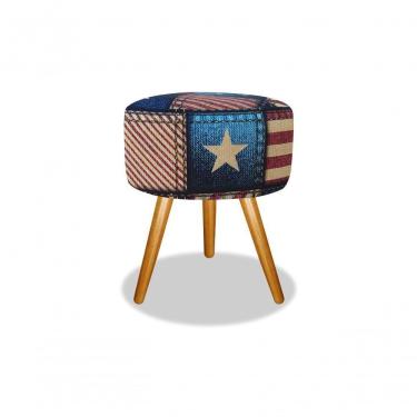 Imagem de Puff Banqueta Magnus Redondo Eua Pés Castanho