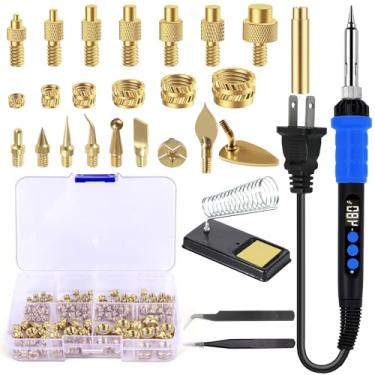 Imagem de Ferramenta de inserção de ferro de solda digital 90W, 130 peças de porca de inserção rosqueada, 8 peças de pontas de inserção de calor, 9 peças de pontas de queima de pirografia, ferramenta de