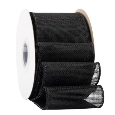 Imagem de Ribbonitlux Fita De Juta Preta Com Arame, 7,6 Cm X 20 Metros, Borda Para Embrulho Presentes, Laço Grande, Guirlanda E Decoração Árvore Natal