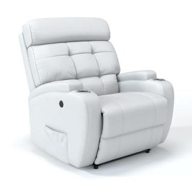 Imagem de Poltrona do Papai Reclinável Elétrica bivolt Revestimento em Couro Bovino Com Massageador - Modelo Florença (Branco)