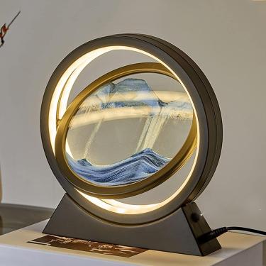 Imagem de Lâmpada de mesa de pintura, cena de areia de arte em 3d dinâmica redonda de vidro de vidro LED LED ILUMINAÇÃO INTERIOR SARART DESCURS DE Lâmpada de mesa de mesa, azul