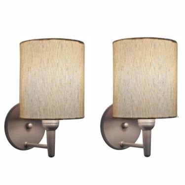 Imagem de Kit/2 Arandela Cilíndrica Md-2009 Base Cinza Cupula em Tecido 14x15cm Linho Bege - Bivolt