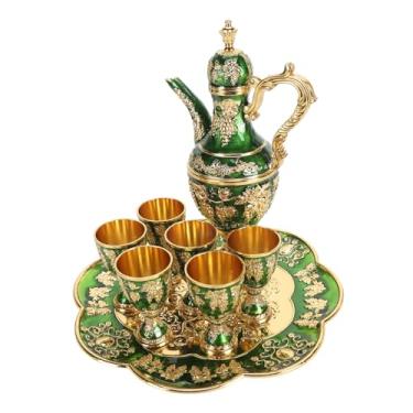 Imagem de Luqeeg Conjunto de pote de vinho vintage, conjunto de cafeteira de liga de zinco, kit de vinho de liga de zinco estilo europeu, artesanato doméstico para casamento para sala de estar, festa diária e