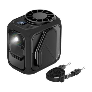 Imagem de KiBcsLic Ventilador de cintura portátil para pendurar no pescoço, lanterna multiuso, clipe de cinto para caminhadas, atividades ao ar livre, pesca, Preto