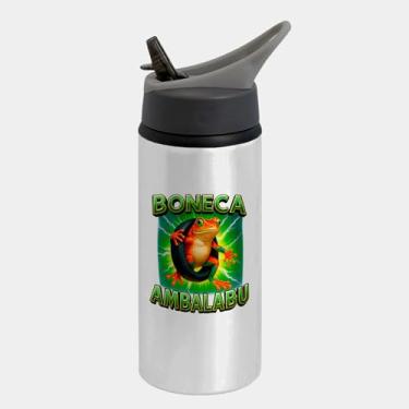 Imagem de Garrafa Squeeze Bico Prateada Premium 600ml - Boneca Ambalabu Silly Frog Meme Design Italian Brainrot
