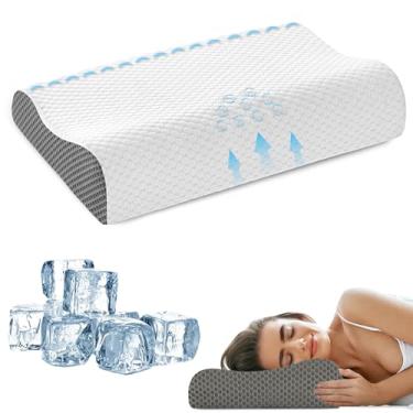 Imagem de Travesseiro cervical para alívio da dor, almofadas de espuma viscoelástica de contorno, travesseiro ergonômico para cama, suporte de pescoço com travesseiro de resfriamento para dormir com travesseiro