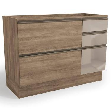 Imagem de Balcao Pia Sem Tampo 1 Porta Vidro 4 Gavetas 120 Cm Maxxi G747 Kappesberg Nogal