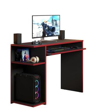Imagem de Mesa Gamer Para Computador Com Suporte Para Teclado Deslizante E Bordas Coloridas (Vermelho)