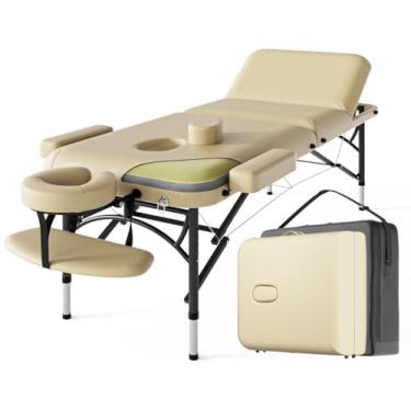 Imagem de DOVANS Mesa De Massagem Profissional Portátil, 3 Dobras, Espuma Viscoelástica Premium, Pernas Alumínio, Suporta Até 1100 Libras, 8 Alturas Ajustáveis Com Bolsa Transporte, Creme