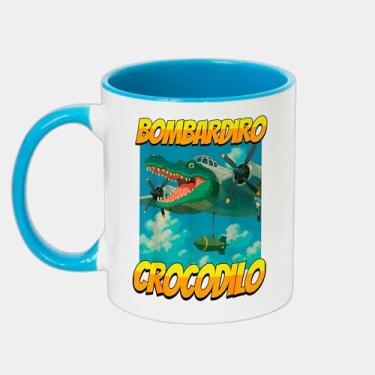 Imagem de Caneca Branca com Alça e Interna Azul de Porcelana 325ml - Bombardiro Crocodilo Brainrot Meme 7