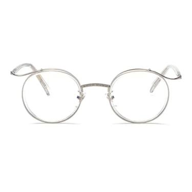 Imagem de Óculos redondos retrô anti-luz azul femininos, armação exclusiva da moda masculina (transparente)