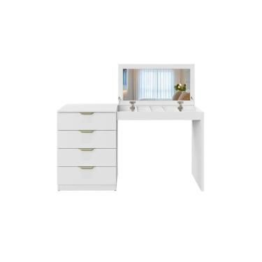 Imagem de Escrivaninha Penteadeira 4 gavetas com porta joias Princess - Branco/Acetinado - Mavaular