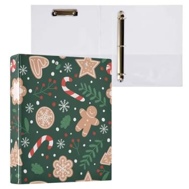 Imagem de Fichário de 3 anéis de flocos de neve de gengibre de Natal de 3,8 cm, fichários de três anéis com prancheta, serve para papel de 21 cm x 28 cm, 3 bolsos internos de PVC transparentes para material de