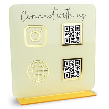 Imagem de Skywin - Placa De Código Qr Para Empresas, Suporte Code Aplicativo Dinheiro Em Mídias Sociais, Personalizada Elegante, Exibição Decoração Mesa Casa E Escritório, Acrílico Pagamento (Bege)