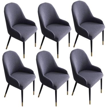 Imagem de Capa De Cadeira Jacquard, Capa De Cadeira De Sala De Jantar Com Encosto Curvo Capa De Banco De Bar Removível Lavável Protetor De Cadeira De Asa Para Festa De Banquete De Cozinha, Dark Gray, 6 Pcs