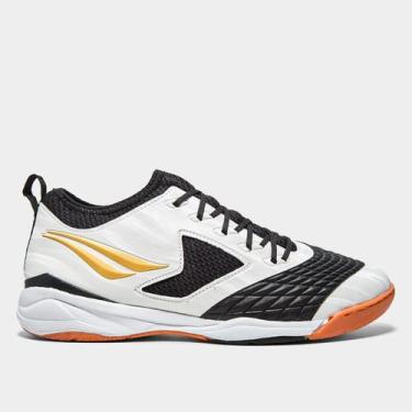 Imagem de Chuteira Futsal Penalty Max 1000 Ecoknit, Branco, Dourado, 42