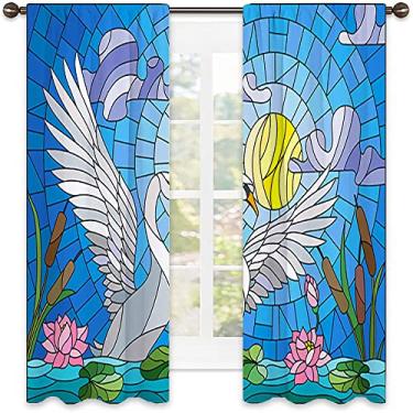 Imagem de Cortina blackout abstrata, imagem geométrica colorida fractal, tecido impermeável, cortinas blackout com absorção de som para decoração de sala de jantar/festa, L 132 x C 163 centímetros