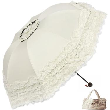 Imagem de Guarda-sol vintage de renda gótico lolita proteção solar UV bruxa cosplay sessão de fotos adereços decoração de festa, Bege, M