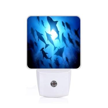Imagem de EMXION Luz Noturna Flutuante De Tubarão, Animais Marinhos Com Tomada Parede, Lâmpada Led, Adequada Para Quartos, Cozinhas, Banheiros, Corredores, Etc. Sensor Automático Do Anoitecer Ao Amanhecer, Ec
