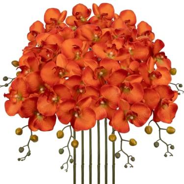 Imagem de 6 peças de 81 cm caules artificiais de orquídea laranja borboleta orquídea Phalaenopsis flores falsas para casa, casamento, centros de mesa, decorações de mesa de escritório, orquídeas de seda de