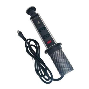 Imagem de Extensão Torre 2 Tomadas Retrátil Embutida Para Bancada Entradas Usb U