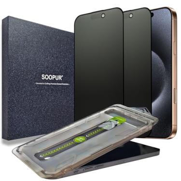 Imagem de SOOPUR Pacote com 2 protetores de tela de privacidade fosco, [remoção automática de poeira e alinhamento automático] 25° anti-espião, excelente proteção de privacidade, película de vidro temperado